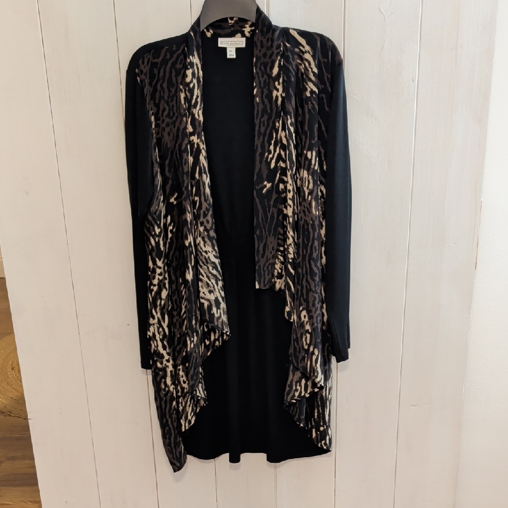 Black and Leopard Print Open Cardigan